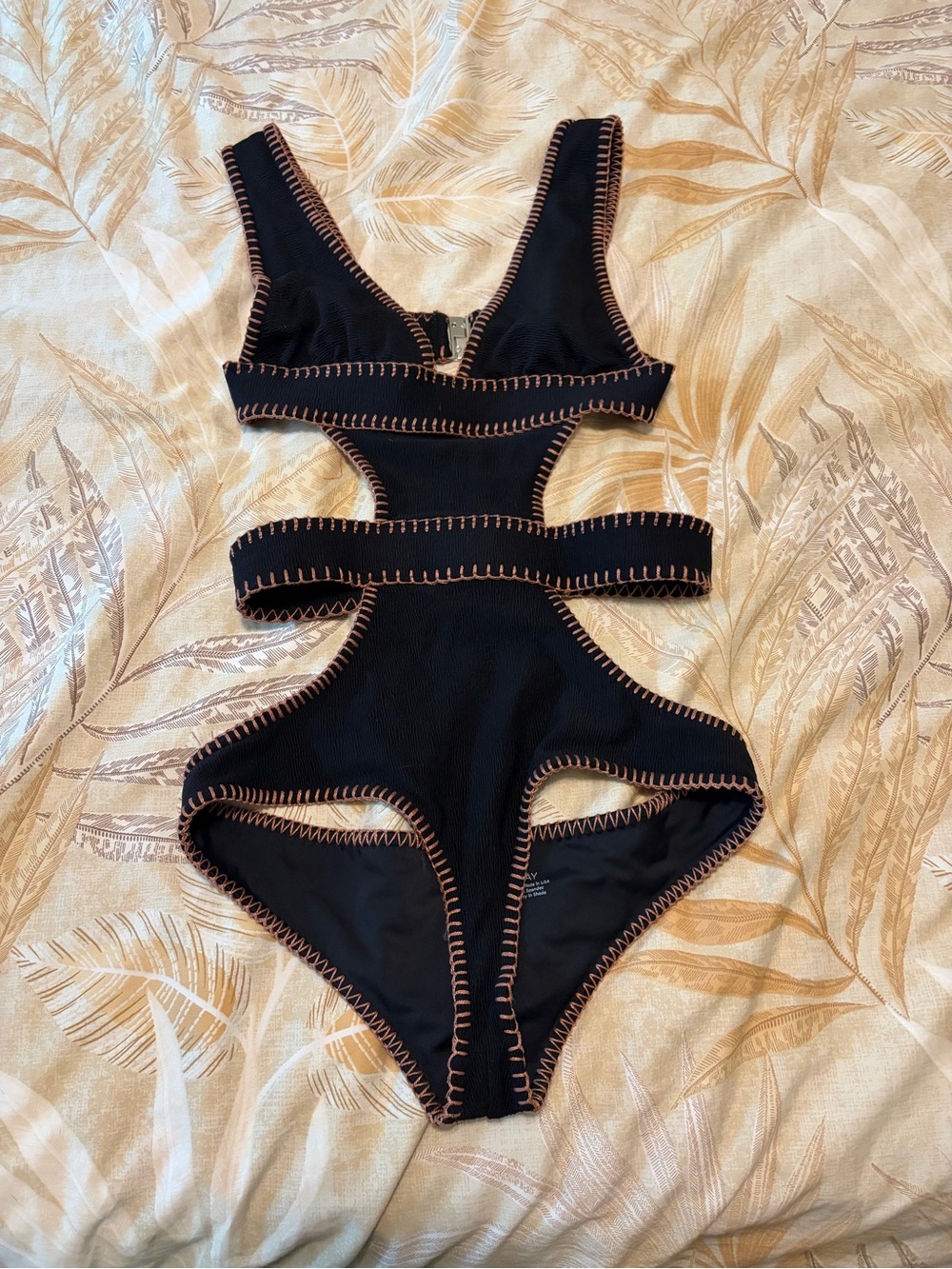Ellejay Black Cutout One-Piece with Contrast Stitching